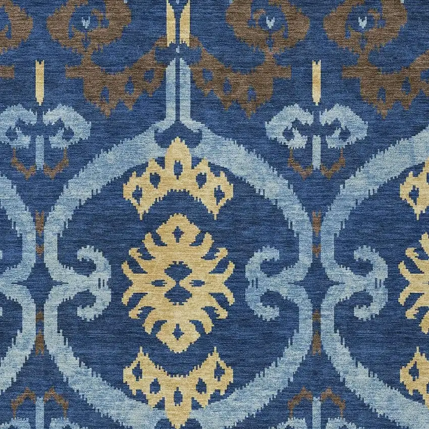 Navy Blue And Blue Ikat Washable Indoor Outdoor Area Rug Photo 2