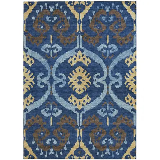 Navy Blue And Blue Ikat Washable Indoor Outdoor Area Rug Photo 3