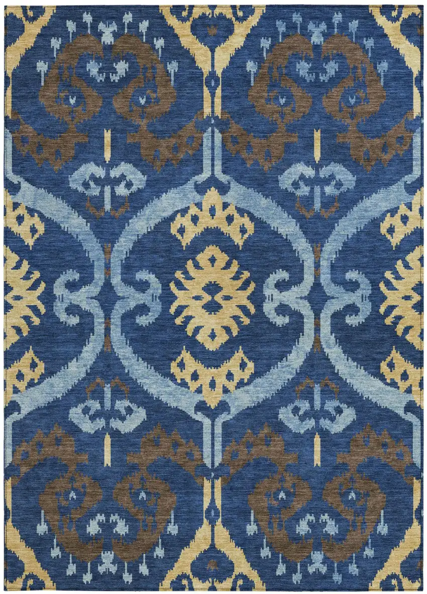 Navy Blue And Blue Ikat Washable Indoor Outdoor Area Rug Photo 3