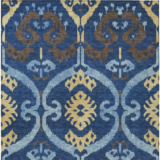 Navy Blue And Blue Ikat Washable Indoor Outdoor Area Rug Photo 3