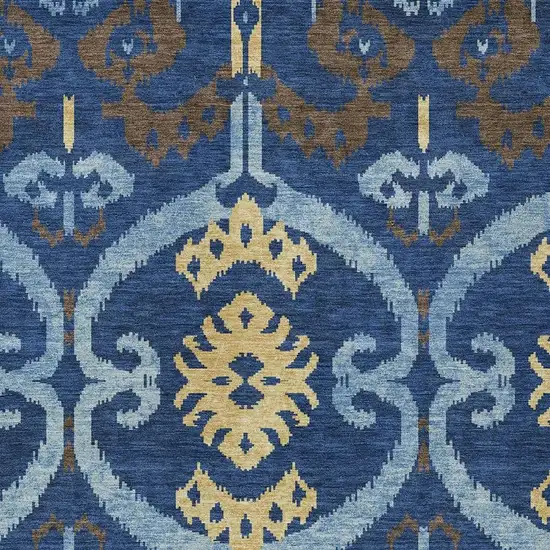 Navy Blue And Blue Ikat Washable Indoor Outdoor Area Rug Photo 2