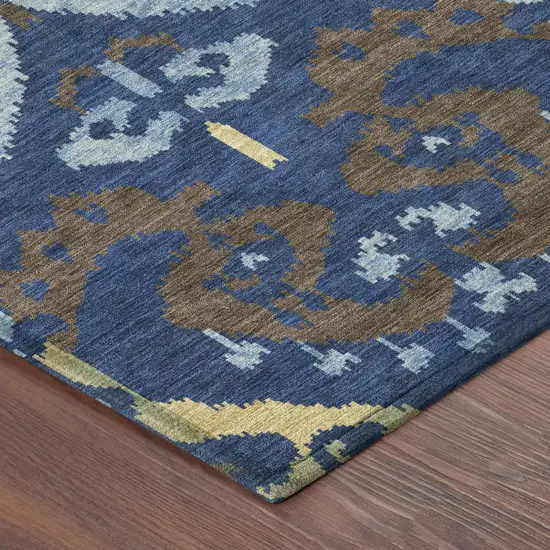 Navy Blue And Blue Ikat Washable Indoor Outdoor Area Rug Photo 4