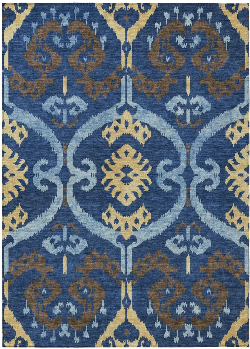 Navy Blue And Blue Ikat Washable Indoor Outdoor Area Rug Photo 1