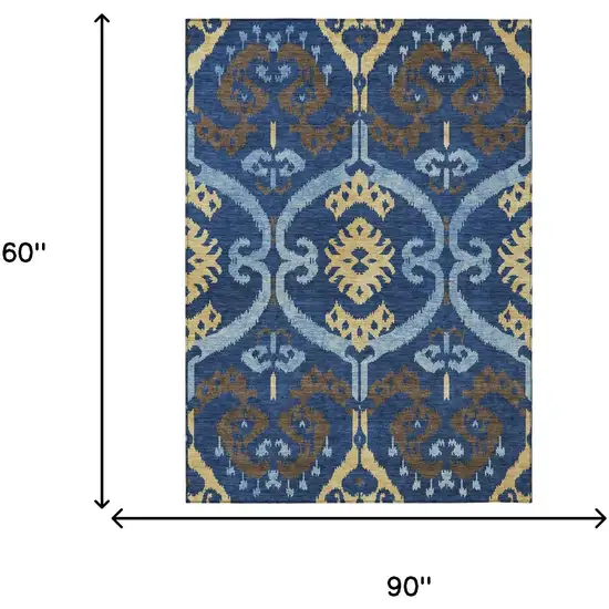 Navy Blue And Blue Ikat Washable Indoor Outdoor Area Rug Photo 6
