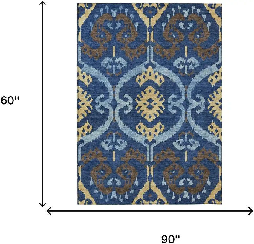 Navy Blue And Blue Ikat Washable Indoor Outdoor Area Rug Photo 6