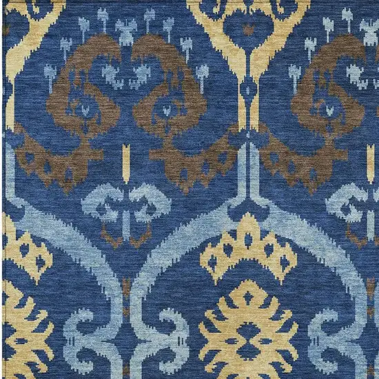 Navy Blue And Blue Ikat Washable Indoor Outdoor Area Rug Photo 2