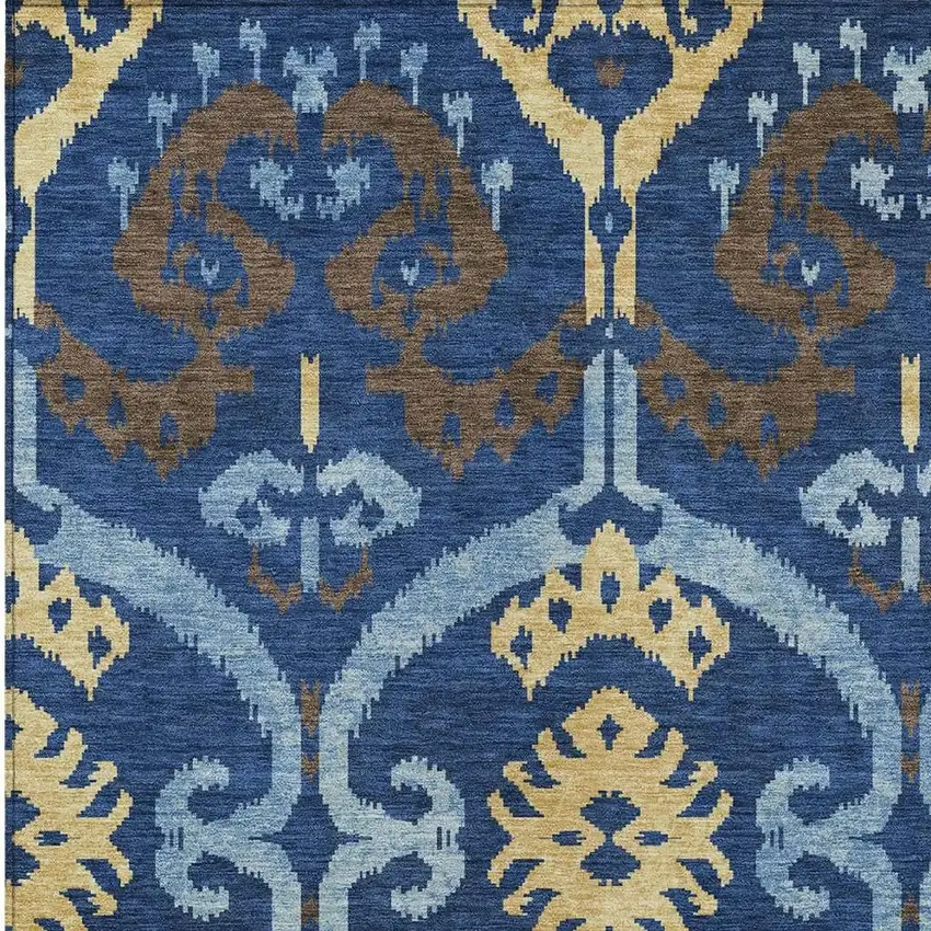 Navy Blue And Blue Ikat Washable Indoor Outdoor Area Rug Photo 2