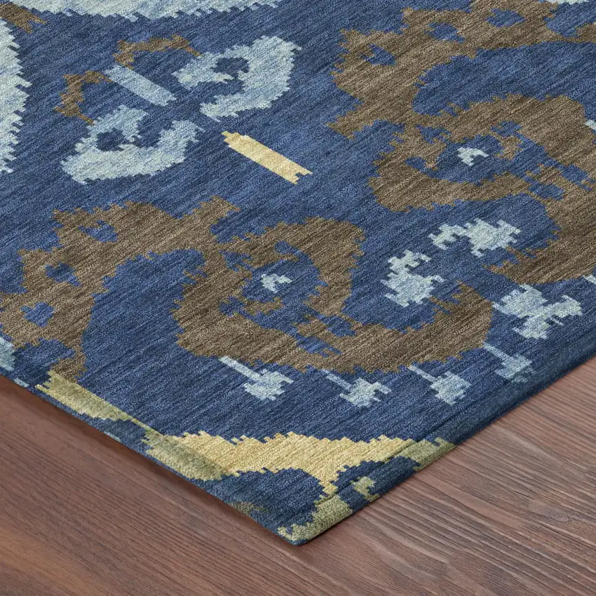 Navy Blue And Blue Ikat Washable Indoor Outdoor Area Rug Photo 4