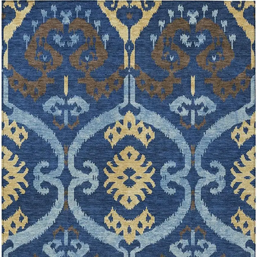 Navy Blue And Blue Ikat Washable Indoor Outdoor Area Rug Photo 3