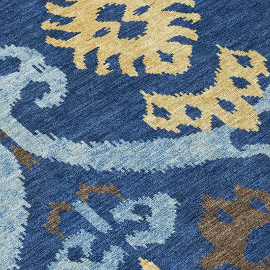 Navy Blue And Blue Ikat Washable Indoor Outdoor Area Rug Photo 5