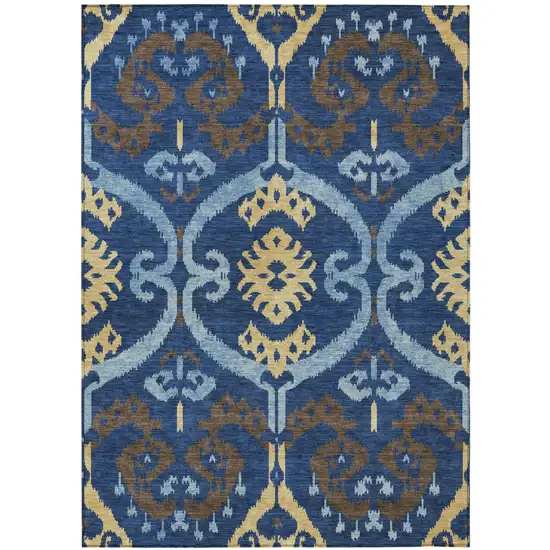 Navy Blue And Blue Ikat Washable Indoor Outdoor Area Rug Photo 1