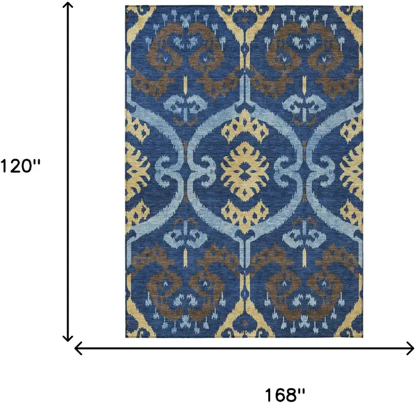 Navy Blue And Blue Ikat Washable Indoor Outdoor Area Rug Photo 6