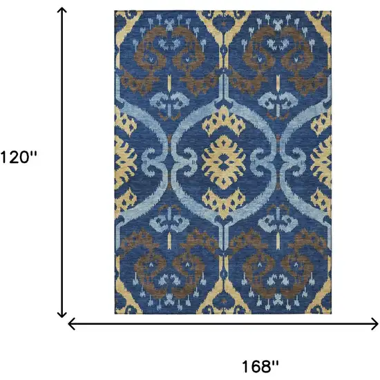 Navy Blue And Blue Ikat Washable Indoor Outdoor Area Rug Photo 6