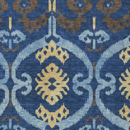 Navy Blue And Blue Ikat Washable Indoor Outdoor Area Rug Photo 2
