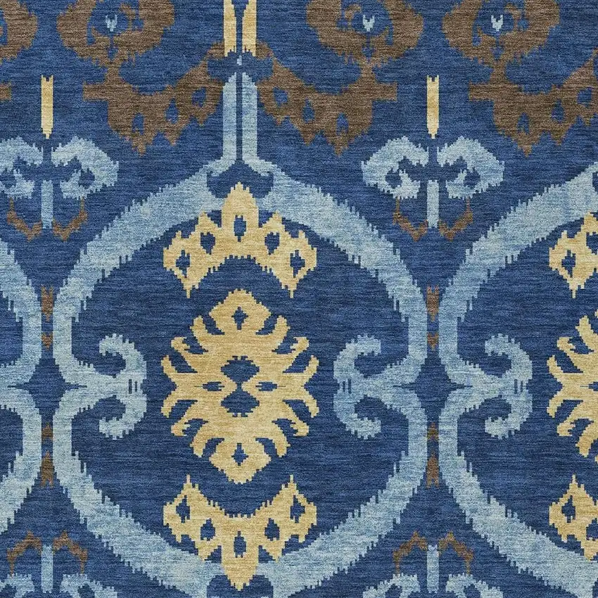Navy Blue And Blue Ikat Washable Indoor Outdoor Area Rug Photo 2