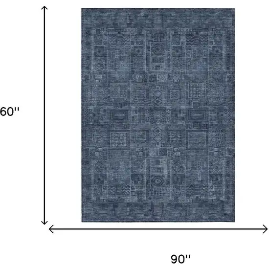 Navy Blue And Blue Oriental Washable Indoor Outdoor Area Rug Photo 5