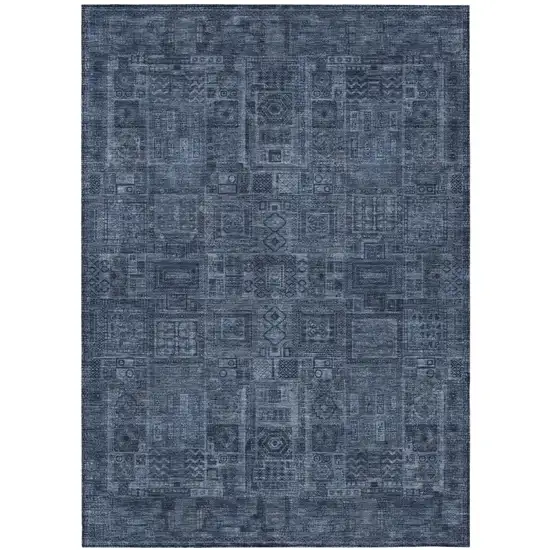 Navy Blue And Blue Oriental Washable Indoor Outdoor Area Rug Photo 2