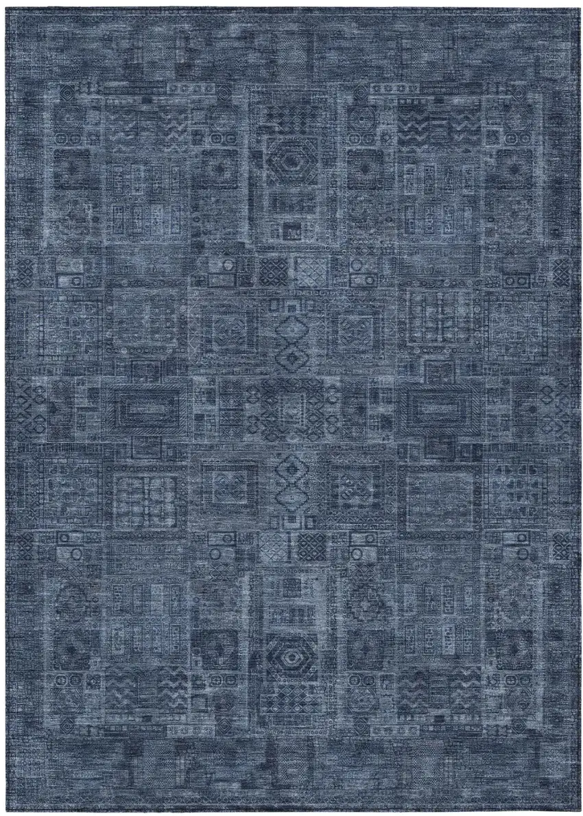 Navy Blue And Blue Oriental Washable Indoor Outdoor Area Rug Photo 2