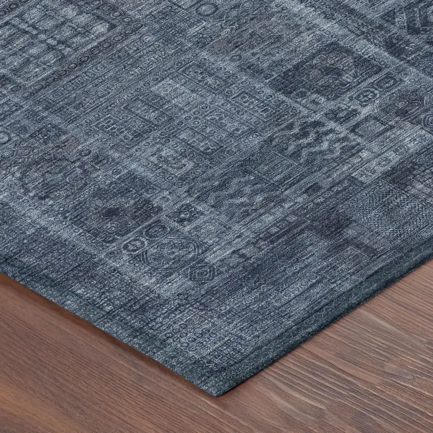 Navy Blue And Blue Oriental Washable Indoor Outdoor Area Rug Photo 3