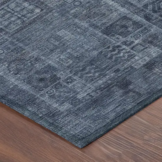 Navy Blue And Blue Oriental Washable Indoor Outdoor Area Rug Photo 3