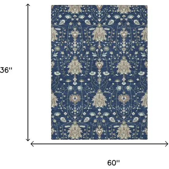 Navy Blue And Blue Oriental Washable Indoor Outdoor Area Rug Photo 5