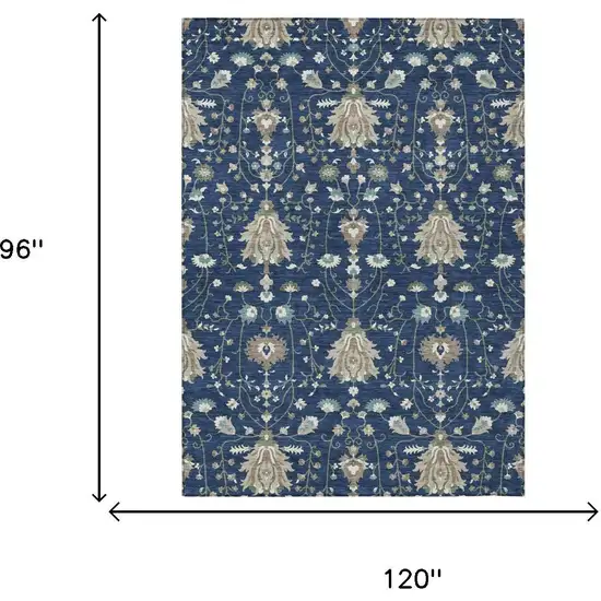 Navy Blue And Blue Oriental Washable Indoor Outdoor Area Rug Photo 5