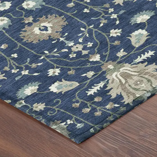 Navy Blue And Blue Oriental Washable Indoor Outdoor Area Rug Photo 3
