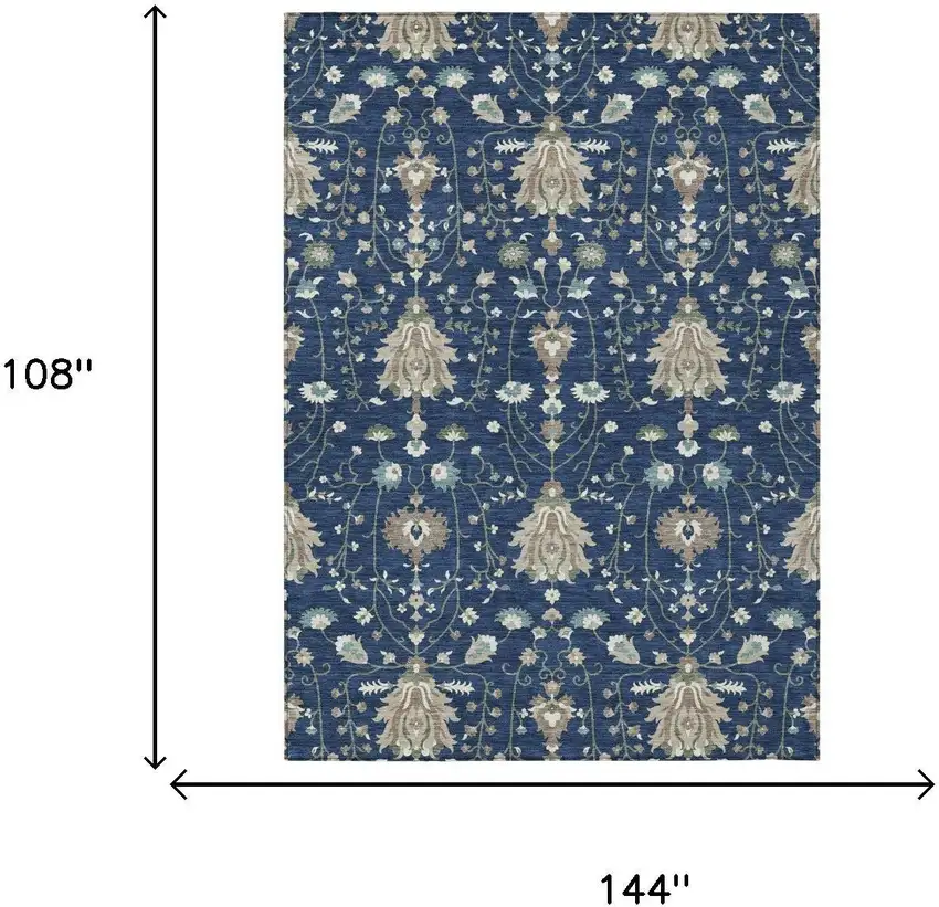 Navy Blue And Blue Oriental Washable Indoor Outdoor Area Rug Photo 5