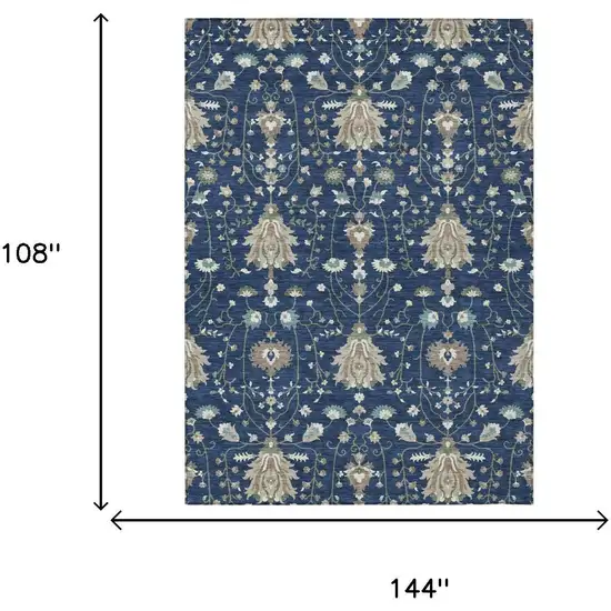 Navy Blue And Blue Oriental Washable Indoor Outdoor Area Rug Photo 5