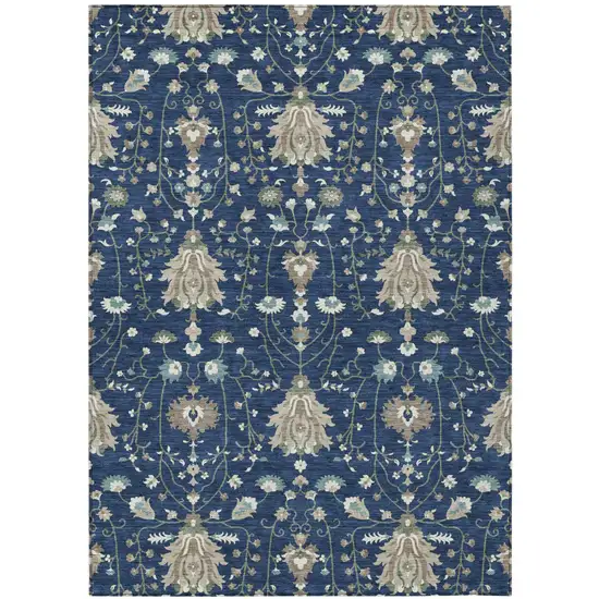 Navy Blue And Blue Oriental Washable Indoor Outdoor Area Rug Photo 2