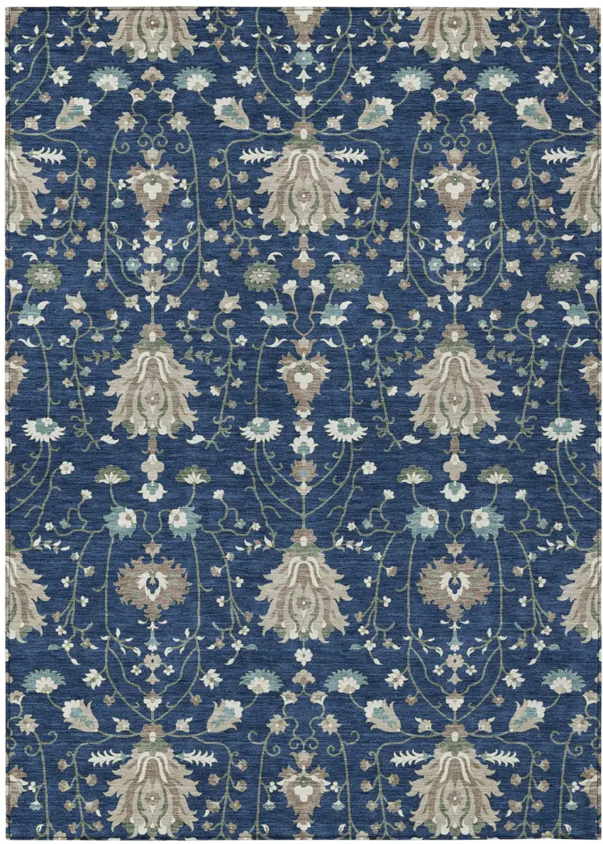 Navy Blue And Blue Oriental Washable Indoor Outdoor Area Rug Photo 2