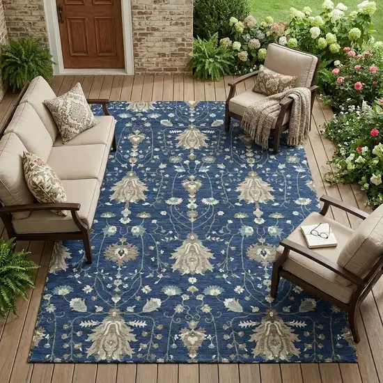 Navy Blue And Blue Oriental Washable Indoor Outdoor Area Rug Photo 1