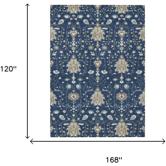 Navy Blue And Blue Oriental Washable Indoor Outdoor Area Rug Photo 5