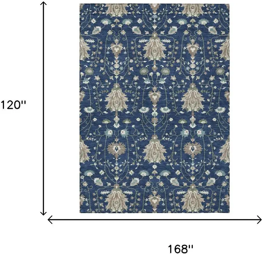 Navy Blue And Blue Oriental Washable Indoor Outdoor Area Rug Photo 5