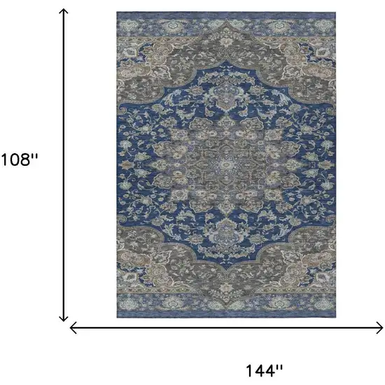 Navy Blue And Blue Oriental Washable Indoor Outdoor Area Rug Photo 5