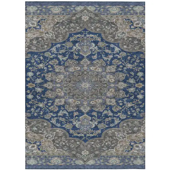 Navy Blue And Blue Oriental Washable Indoor Outdoor Area Rug Photo 2