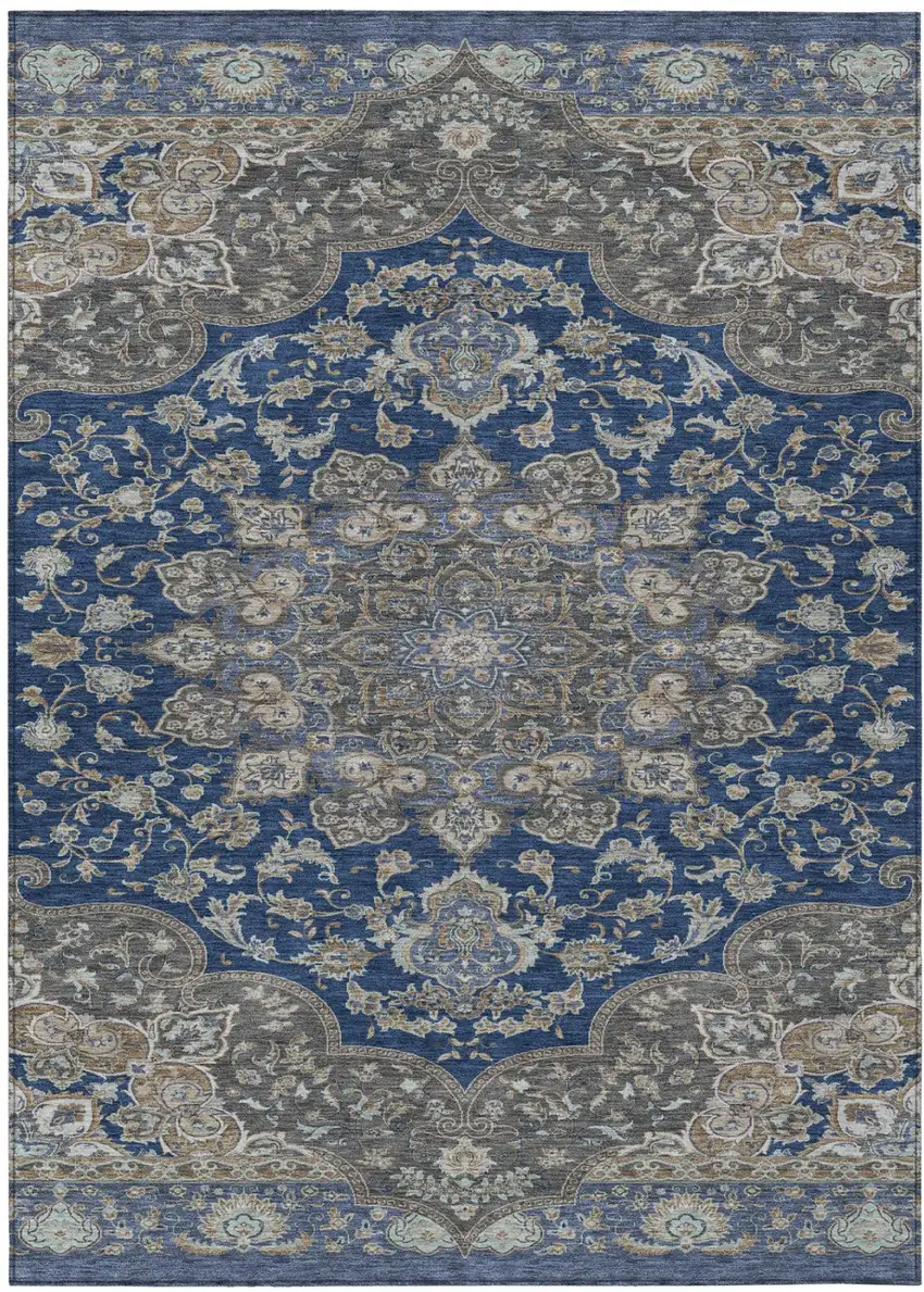 Navy Blue And Blue Oriental Washable Indoor Outdoor Area Rug Photo 2