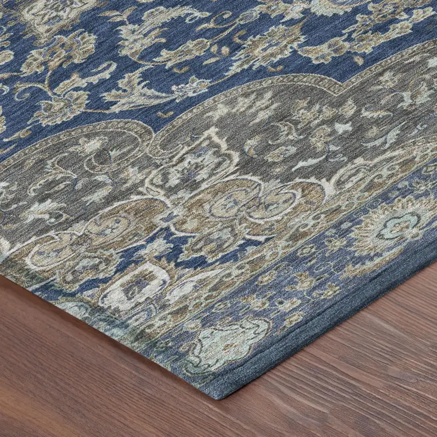 Navy Blue And Blue Oriental Washable Indoor Outdoor Area Rug Photo 3