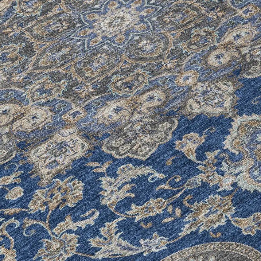 Navy Blue And Blue Oriental Washable Indoor Outdoor Area Rug Photo 4