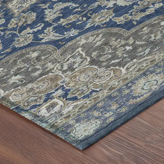 Navy Blue And Blue Oriental Washable Indoor Outdoor Area Rug Photo 3