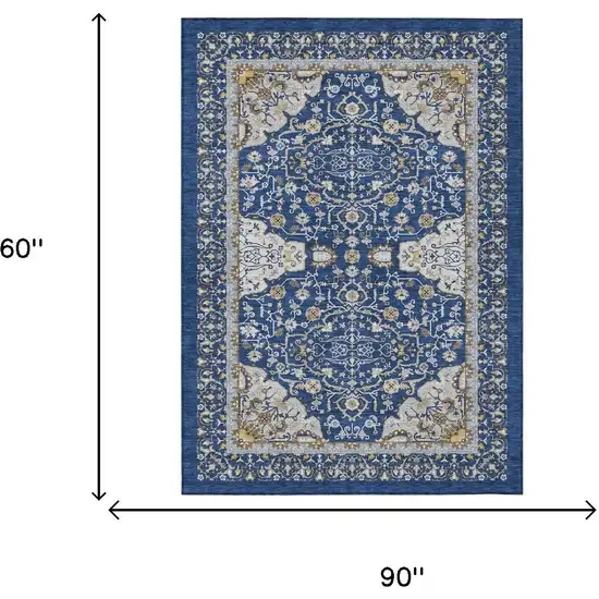 Navy Blue And Blue Oriental Washable Indoor Outdoor Area Rug Photo 5