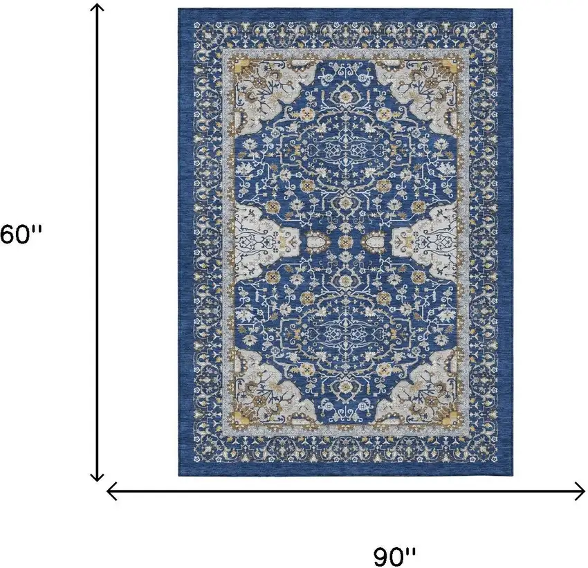 Navy Blue And Blue Oriental Washable Indoor Outdoor Area Rug Photo 5