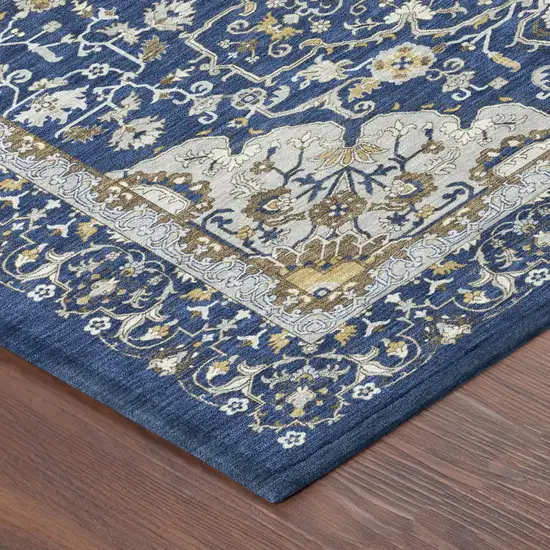 Navy Blue And Blue Oriental Washable Indoor Outdoor Area Rug Photo 3