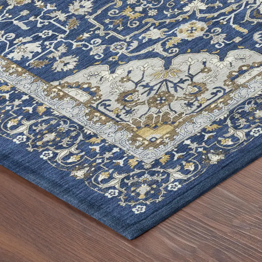 Navy Blue And Blue Oriental Washable Indoor Outdoor Area Rug Photo 3