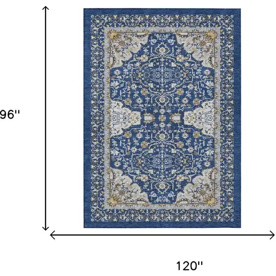 Navy Blue And Blue Oriental Washable Indoor Outdoor Area Rug Photo 5