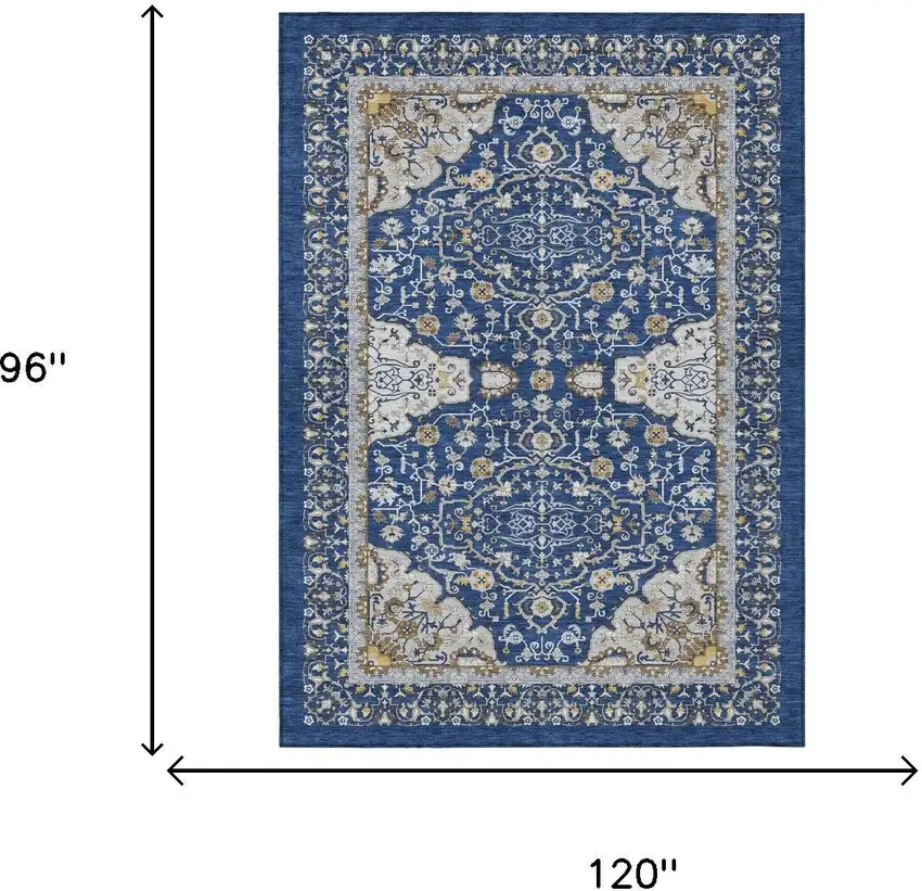 Navy Blue And Blue Oriental Washable Indoor Outdoor Area Rug Photo 5