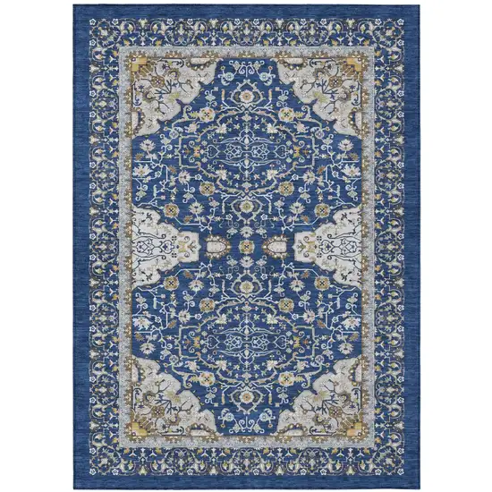 Navy Blue And Blue Oriental Washable Indoor Outdoor Area Rug Photo 2