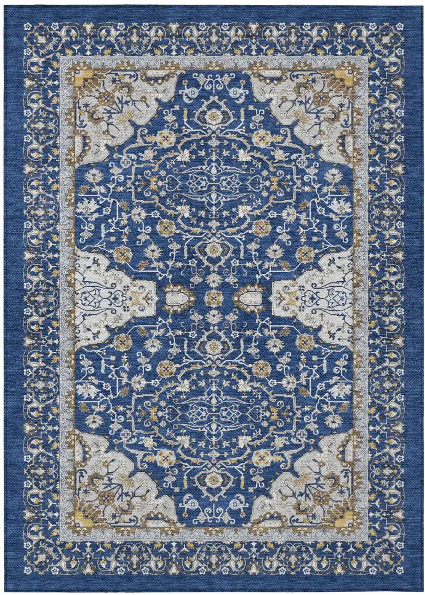 Navy Blue And Blue Oriental Washable Indoor Outdoor Area Rug Photo 2
