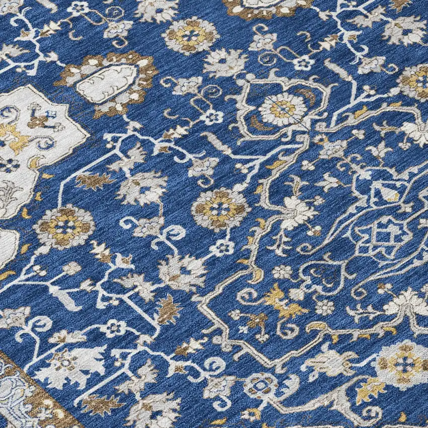 Navy Blue And Blue Oriental Washable Indoor Outdoor Area Rug Photo 4