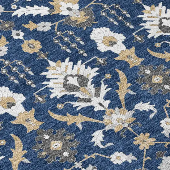 Navy Blue And Blue Oriental Washable Indoor Outdoor Area Rug Photo 4